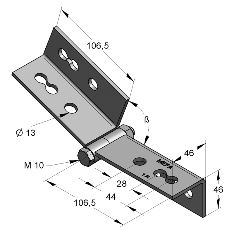 Łącznik zawiasowy dwupłaszczyznowy do szyn 45