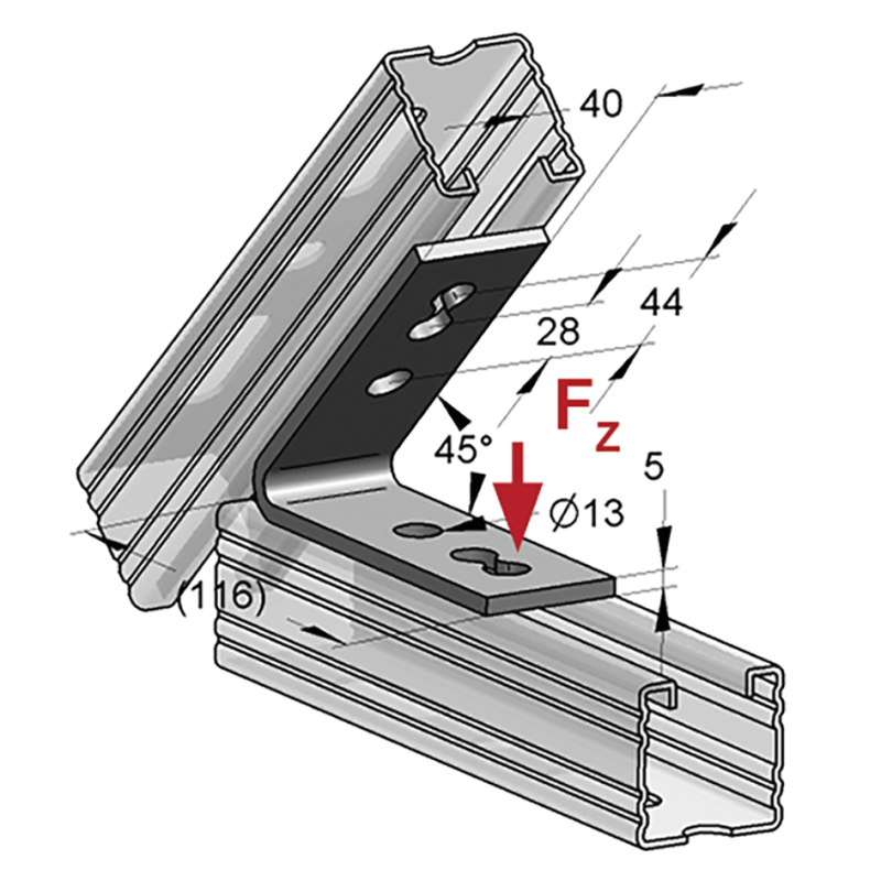 ŁĄCZNIK KĄTOWY 40/5 45' 4-otw.